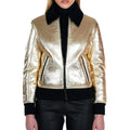 Gold laminated shearling bomber jacket