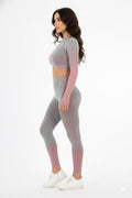 Women Seamless Workout Outfits Sport Long Sleeve And Legging Pink Grey