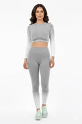 Women Seamless Workout Outfits Sport Long Sleeve And Legging White Gray