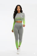 Women Seamless Workout Outfits Sport Long Sleeve And Legging Grey Green