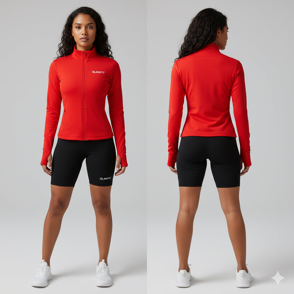 Slim Fit Running Jacket Women Solid Color Turtleneck Long Sleeve  Breathable Zipper