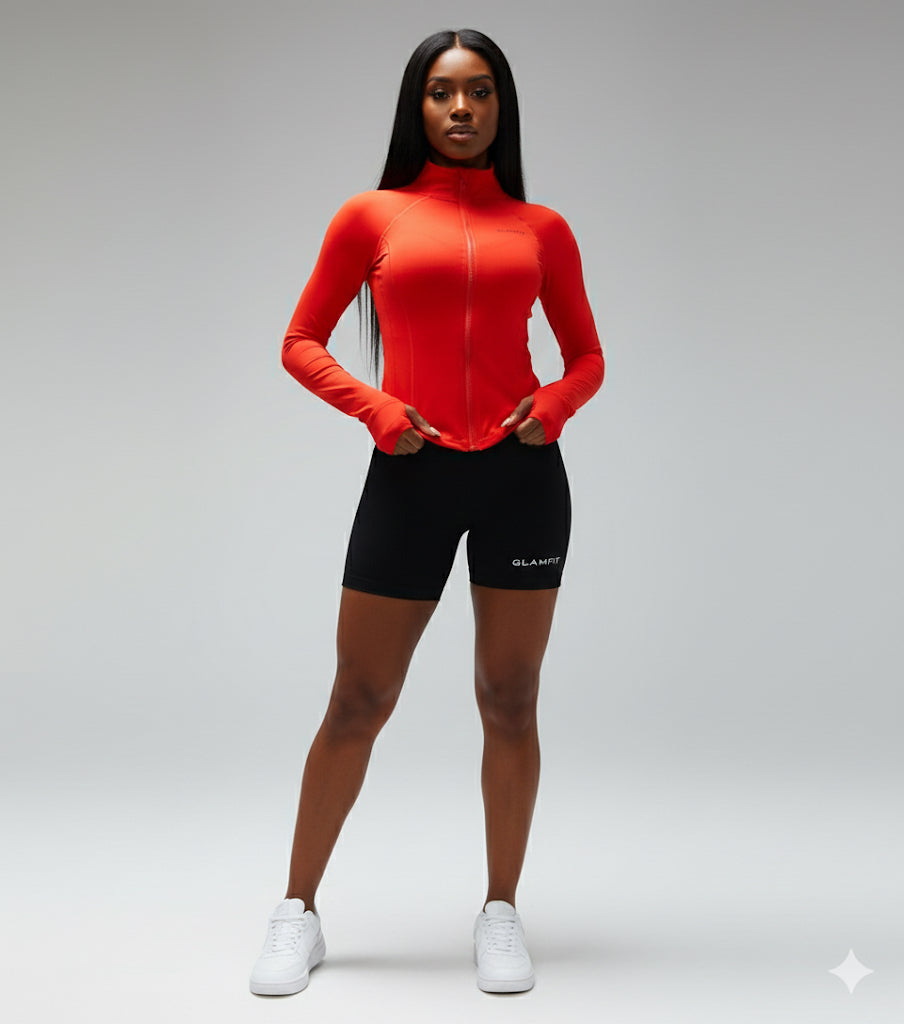 Slim Fit Running Jacket Women Solid Color Turtleneck Long Sleeve  Breathable Zipper