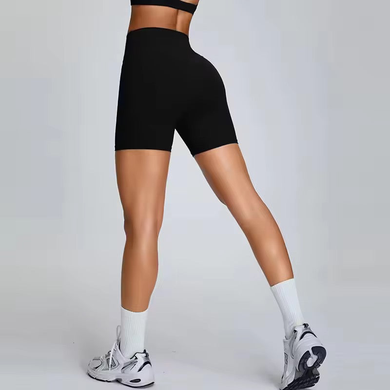 Seamless Ribbed Spaghetti Sport Bra With Shorts