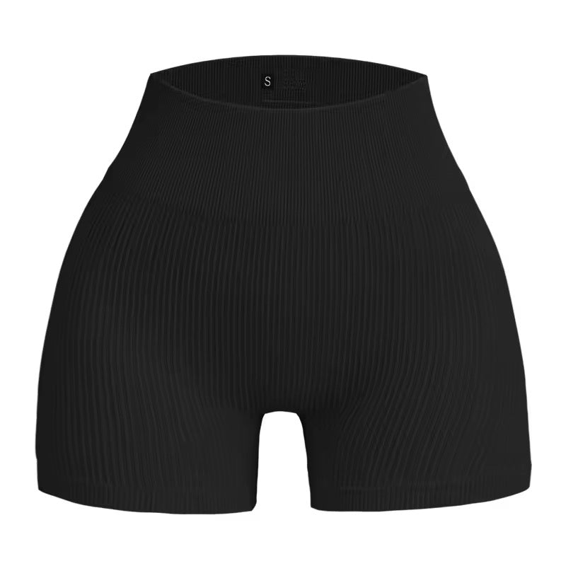 Seamless Ribbed Spaghetti Sport Bra With Shorts BLACK
