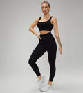 Hot Selling Ribbed Seamless High Waisted Legging and Padded sportswear 2 Pcs Set Black