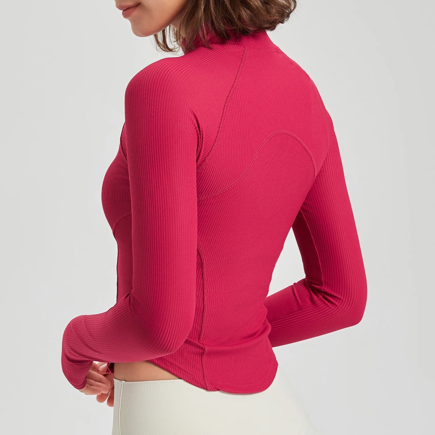 Pink Ribbed Zipper Jacket - Elegant and Lightweight