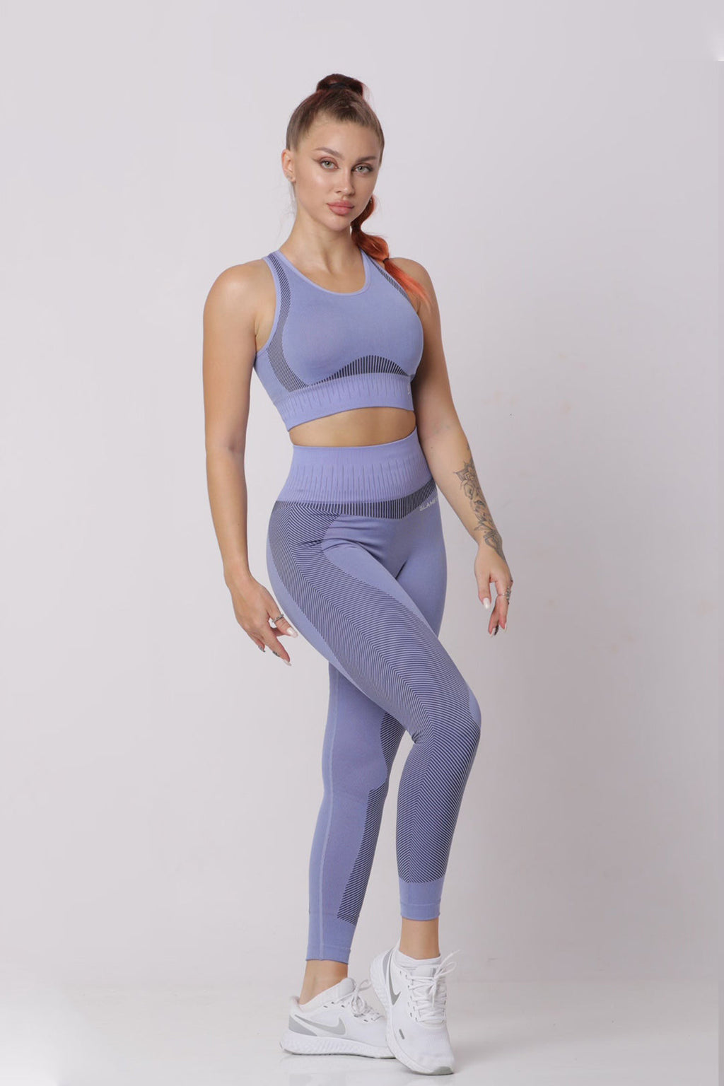 Seamless Women 3pcs Yoga Sets Fitness Sport Suit Long Sleeve Zipper with Sport Bra & Leggings Pants LightBlue
