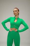 2 Way Zipper Jacket, Padded Sports Bra and Legging Set Green