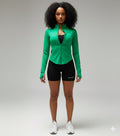 Slim Fit Running Jacket Women Solid Color Turtleneck Long Sleeve  Breathable Zipper Green