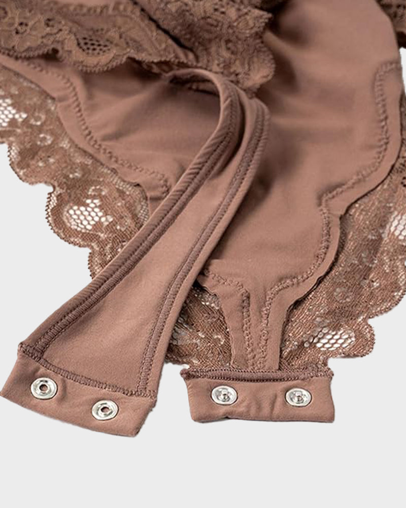 Lace Trim Sculpting Thong Bodysuit