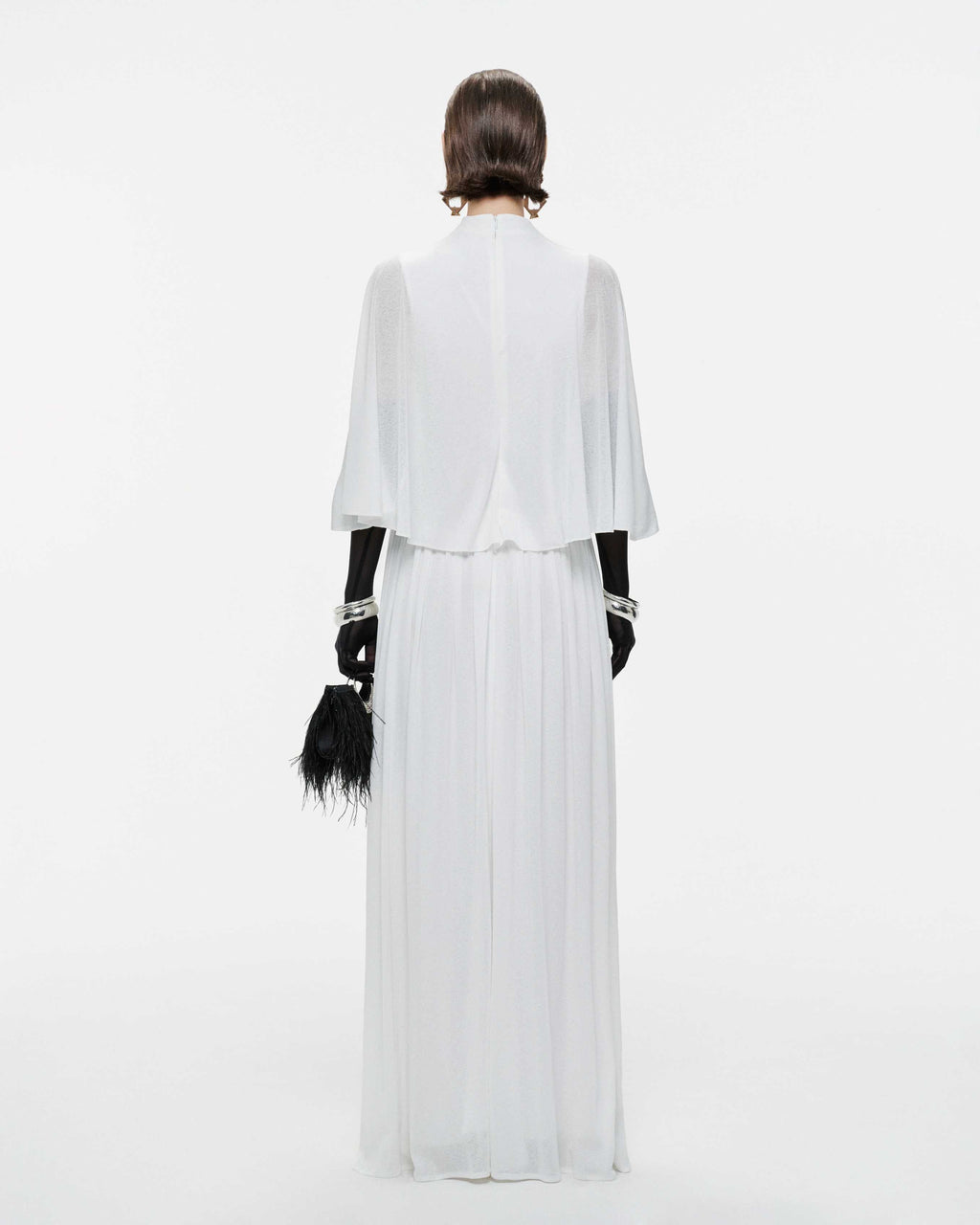 White Cape Dress With Silver Knot