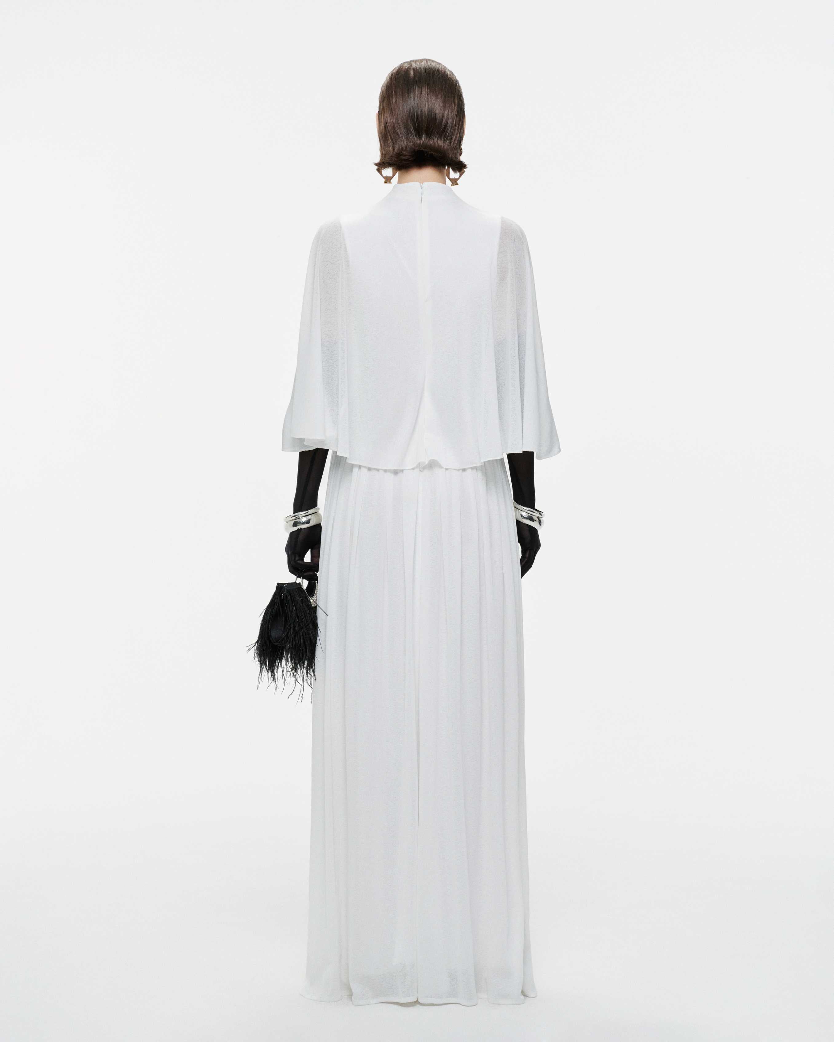 White Cape Dress With Silver Knot