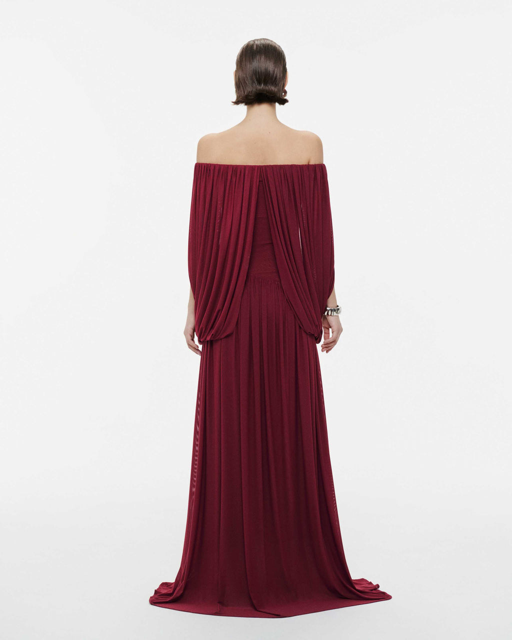 Off Shoulder Ruched Cape Dress