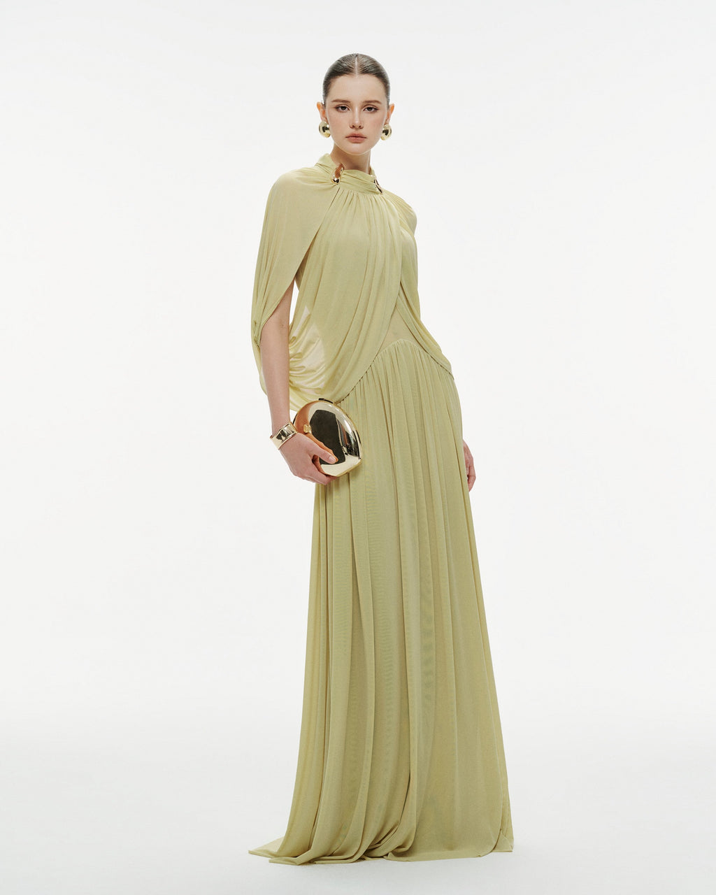 (PRE-ORDER) Light Pomelo Olive Mesh Knit Cape Dress