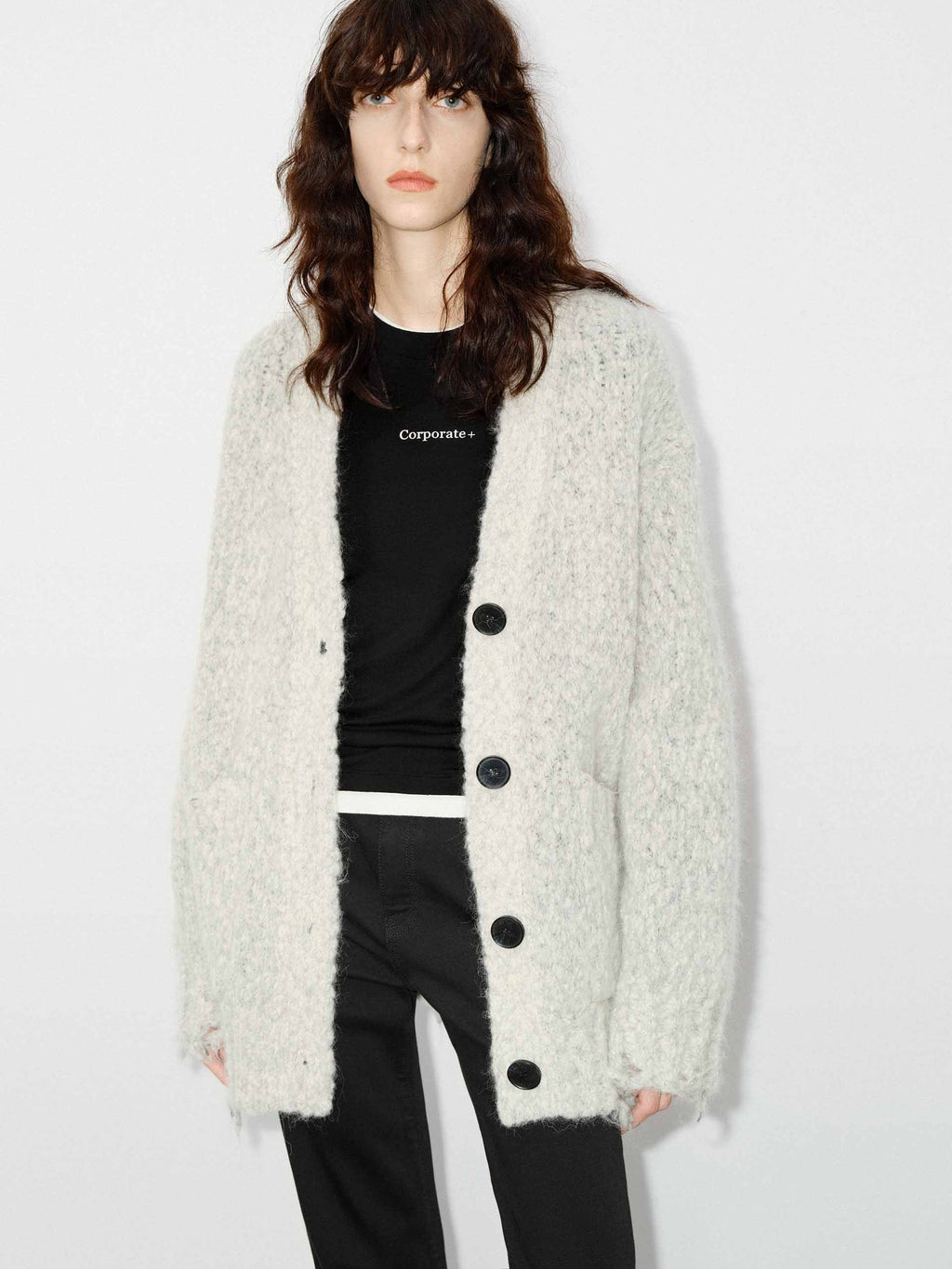 Distressed Detail Fluffy Cardigan