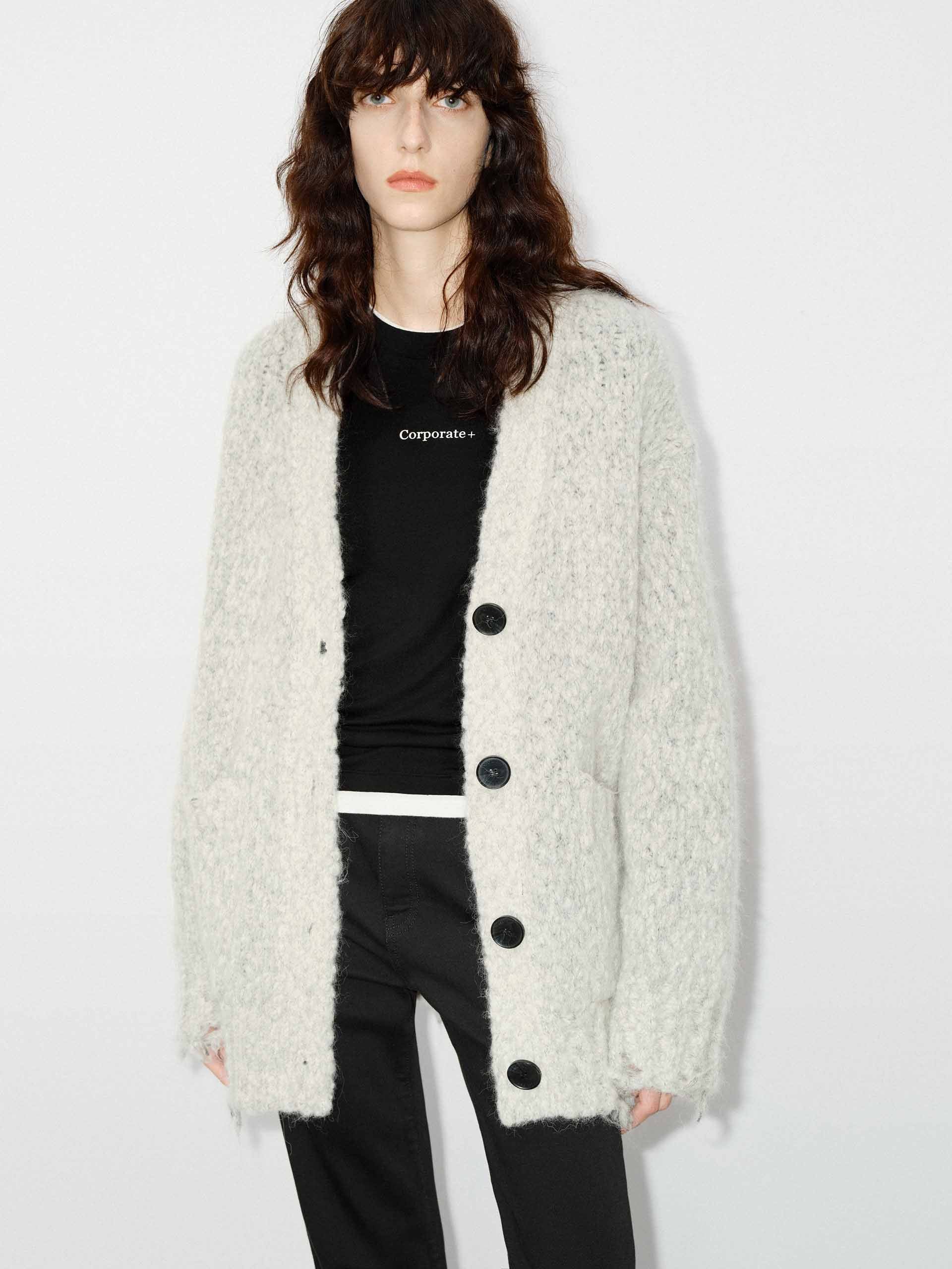 Distressed Detail Fluffy Cardigan