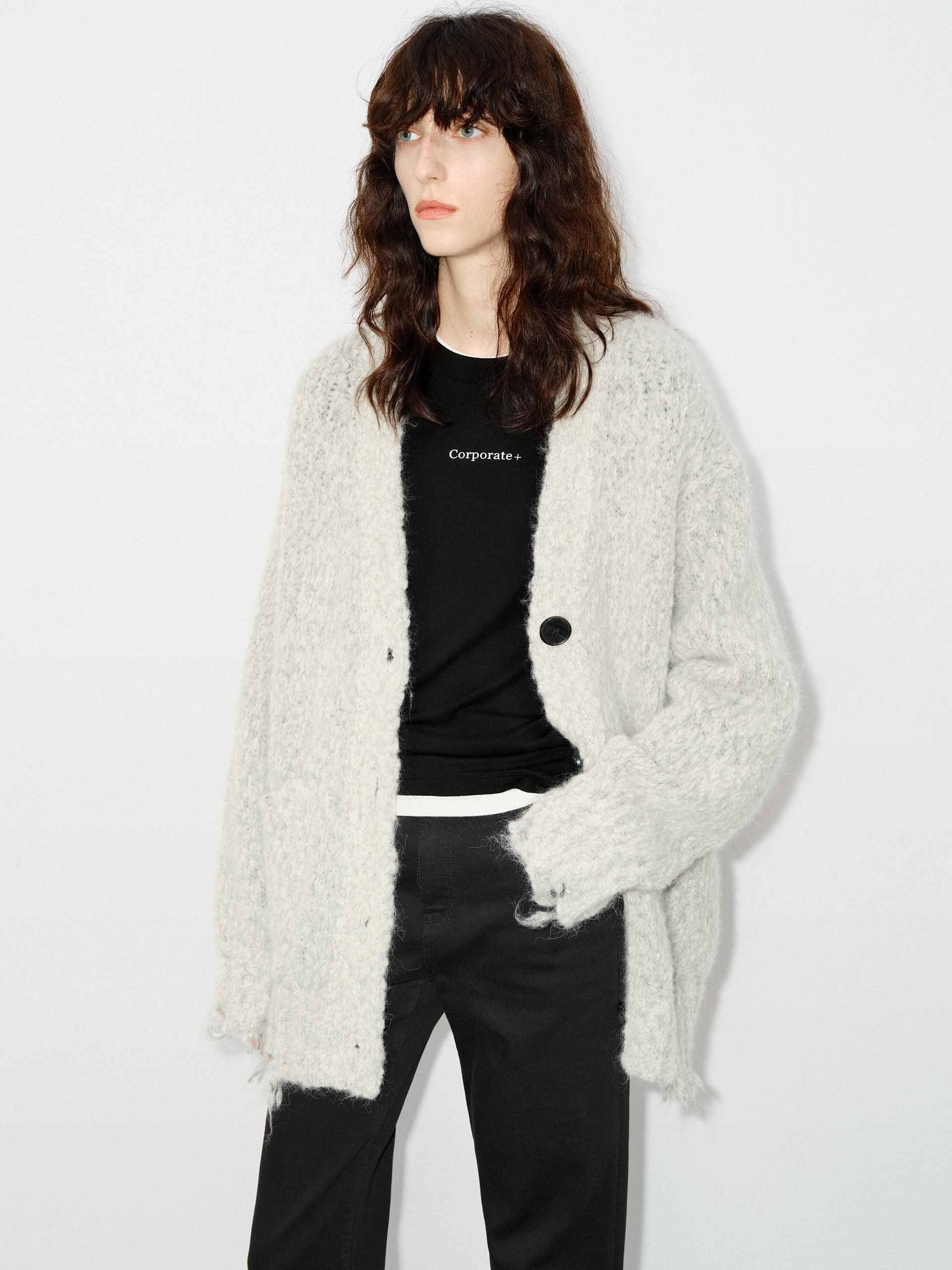 Distressed Detail Fluffy Cardigan