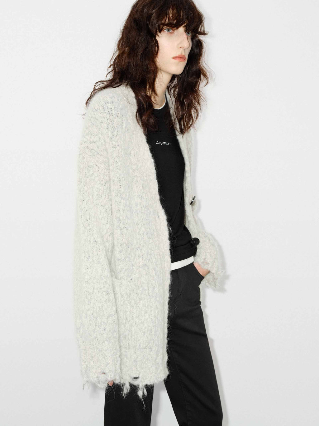 Distressed Detail Fluffy Cardigan
