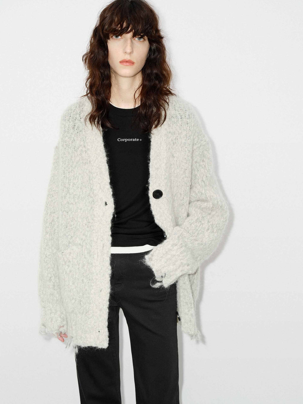 Distressed Detail Fluffy Cardigan