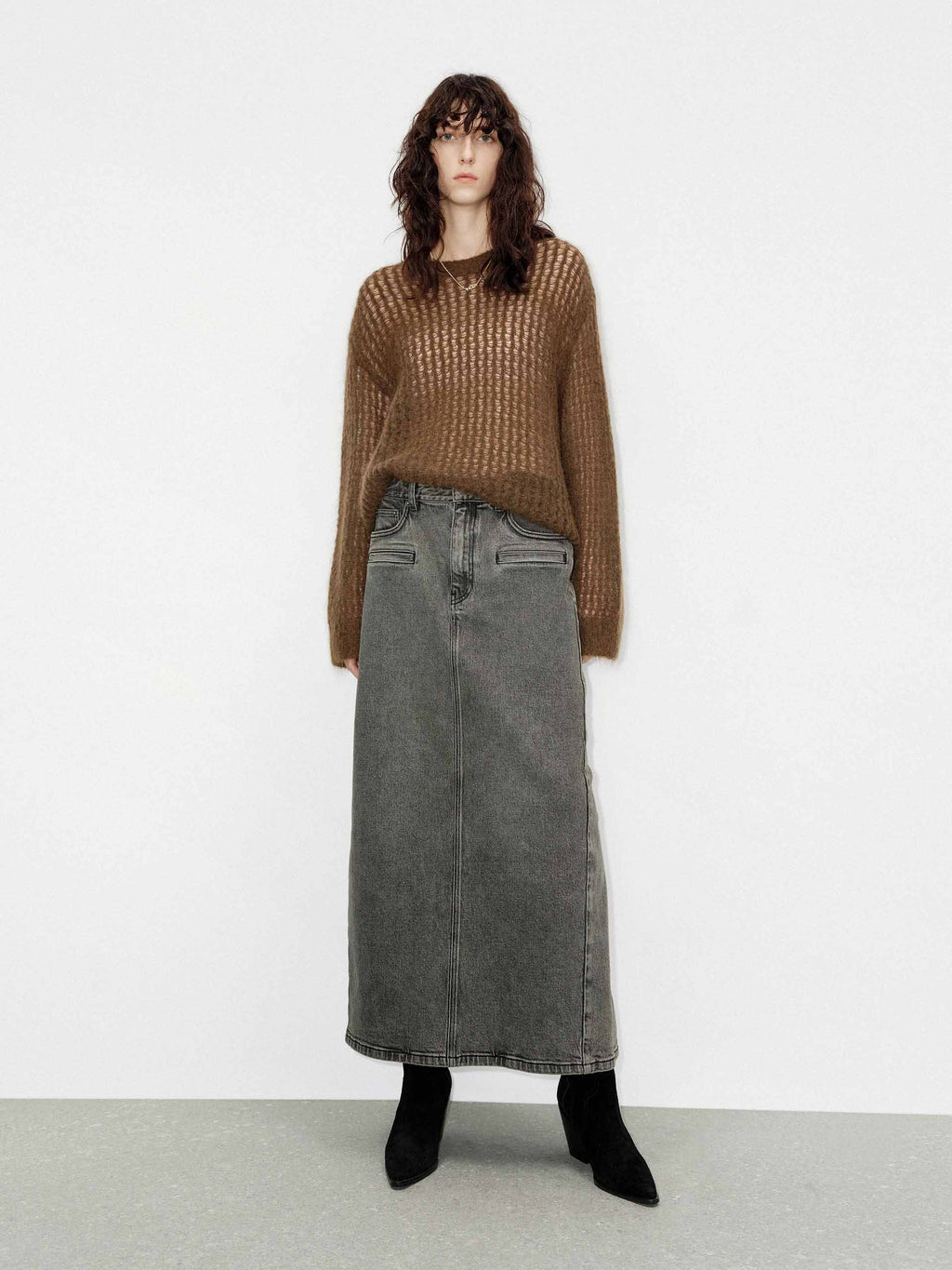 Denim Back Slit Skirt