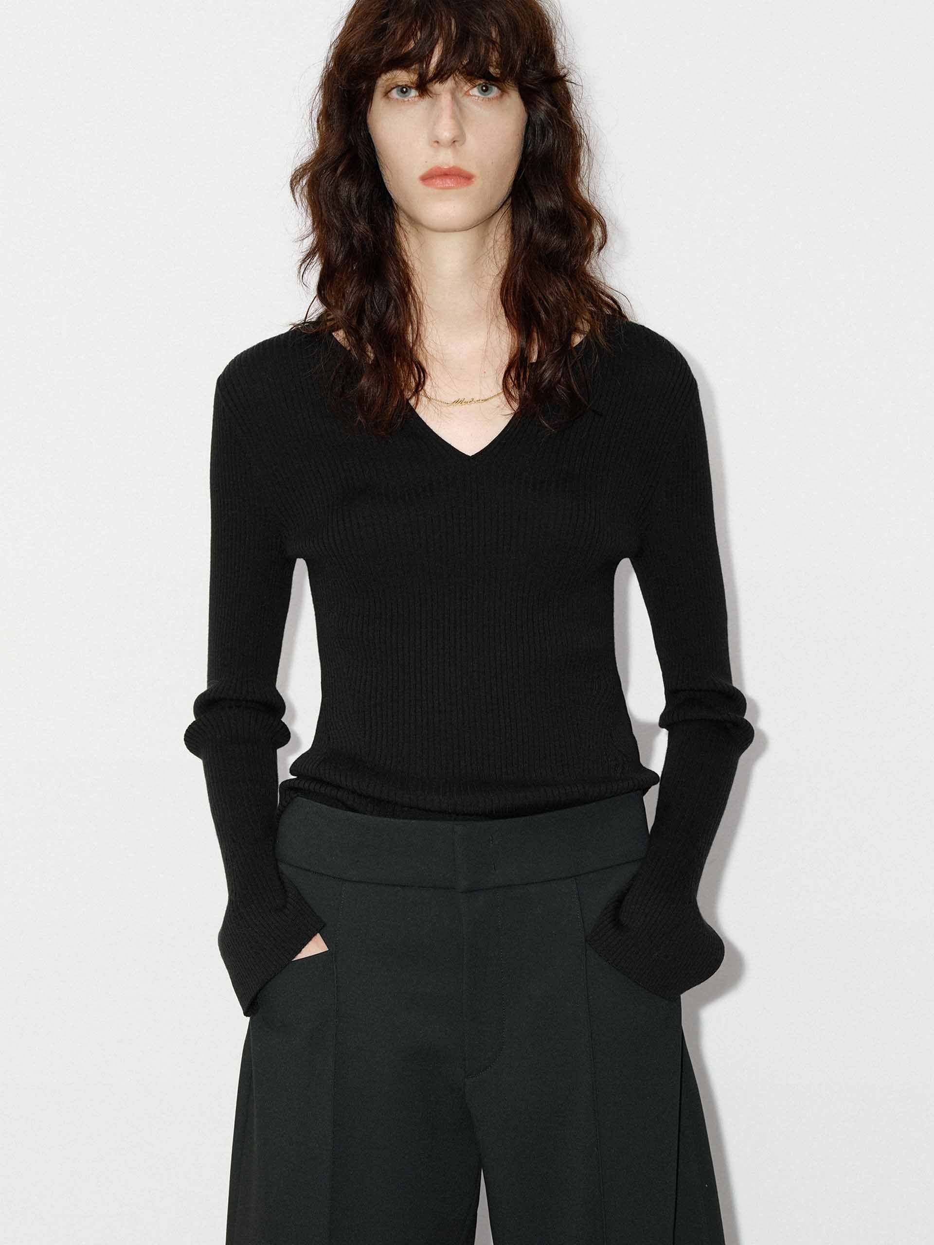 V-neck Wool Knit Sweater