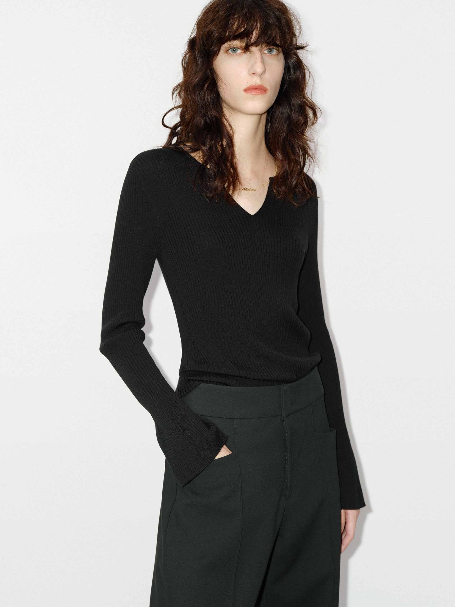V-neck Wool Knit Sweater