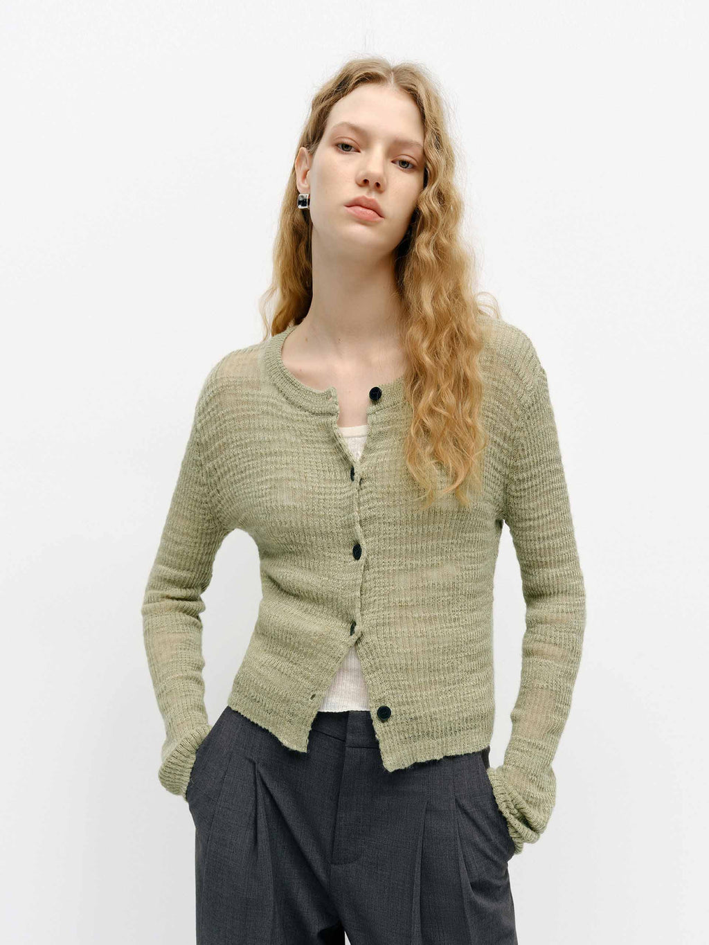 Linen Blend Textured Cardigan