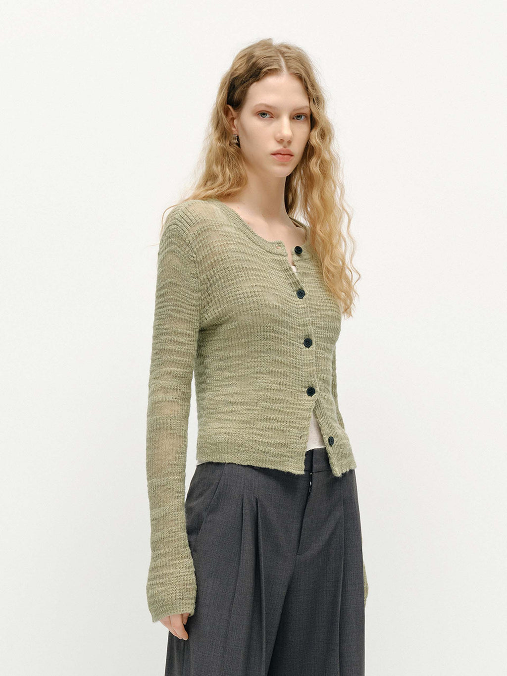 Linen Blend Textured Cardigan