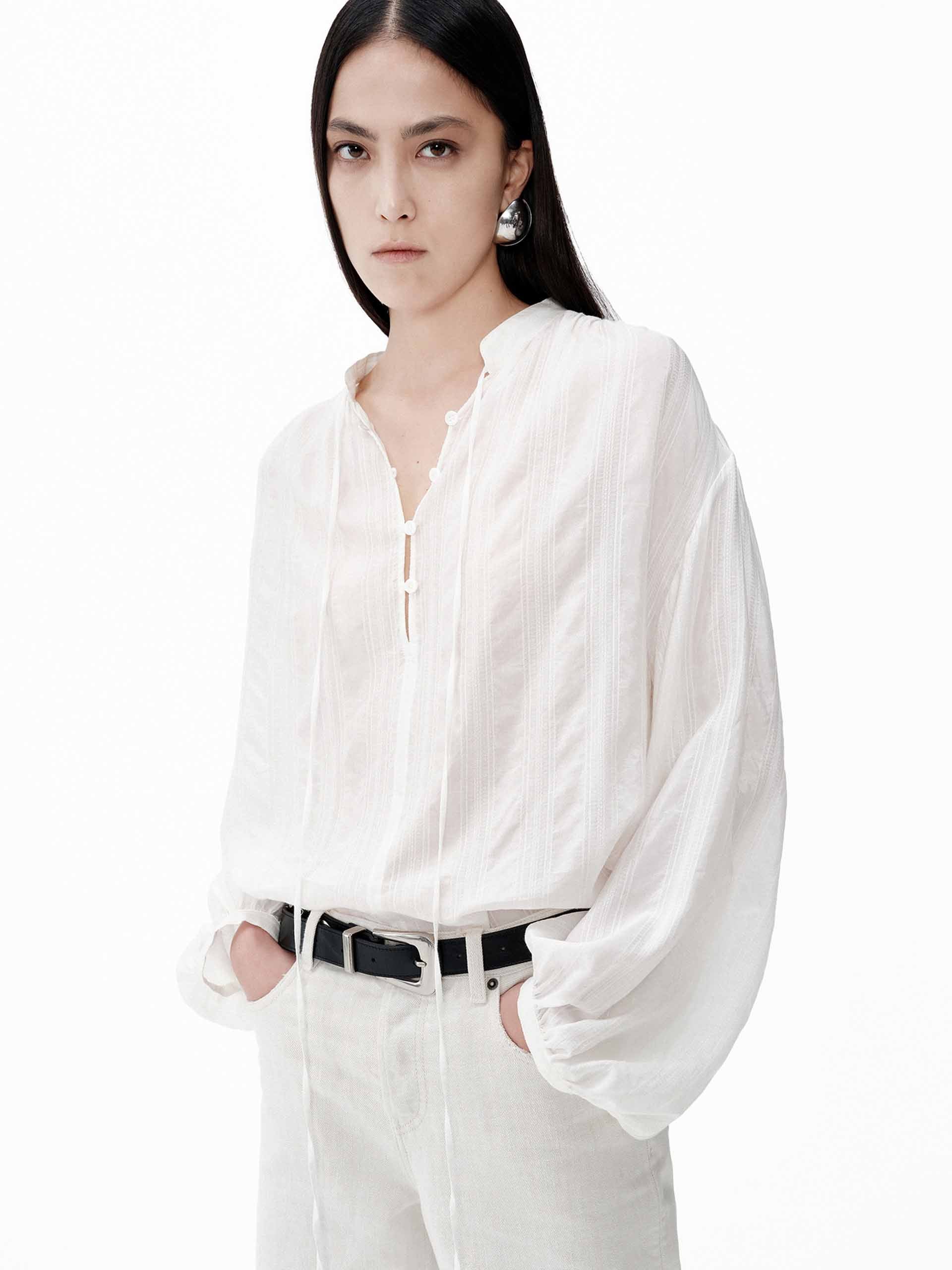 Volume Sleeve Tie Blouse