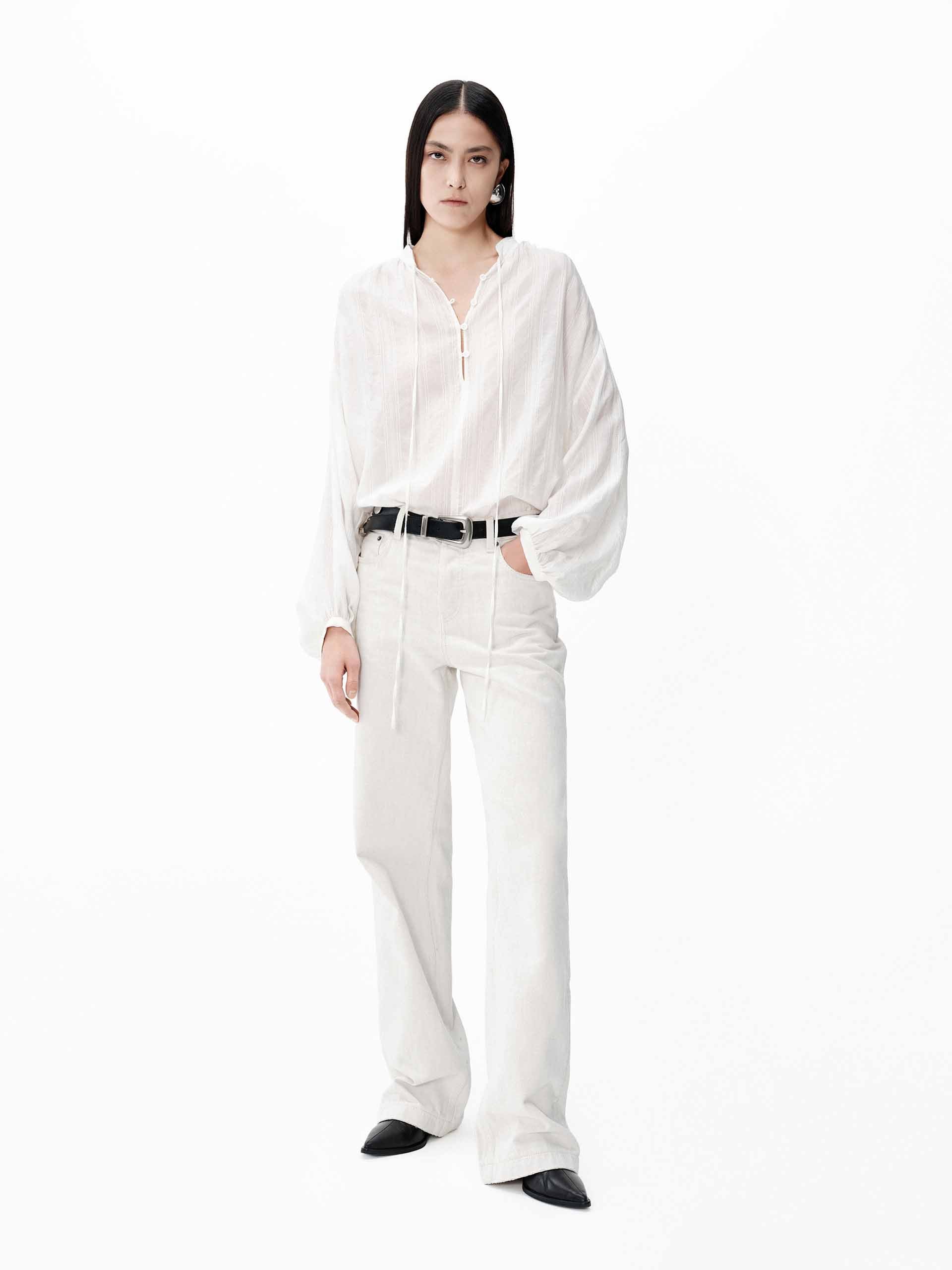 Volume Sleeve Tie Blouse