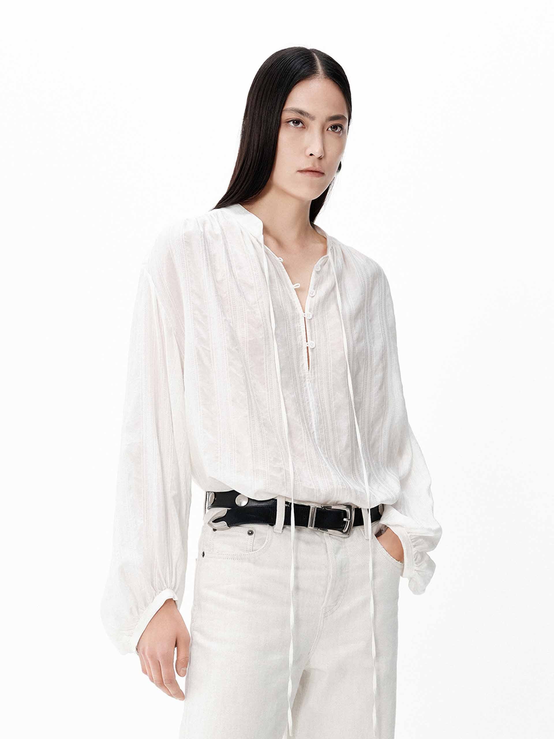 Volume Sleeve Tie Blouse