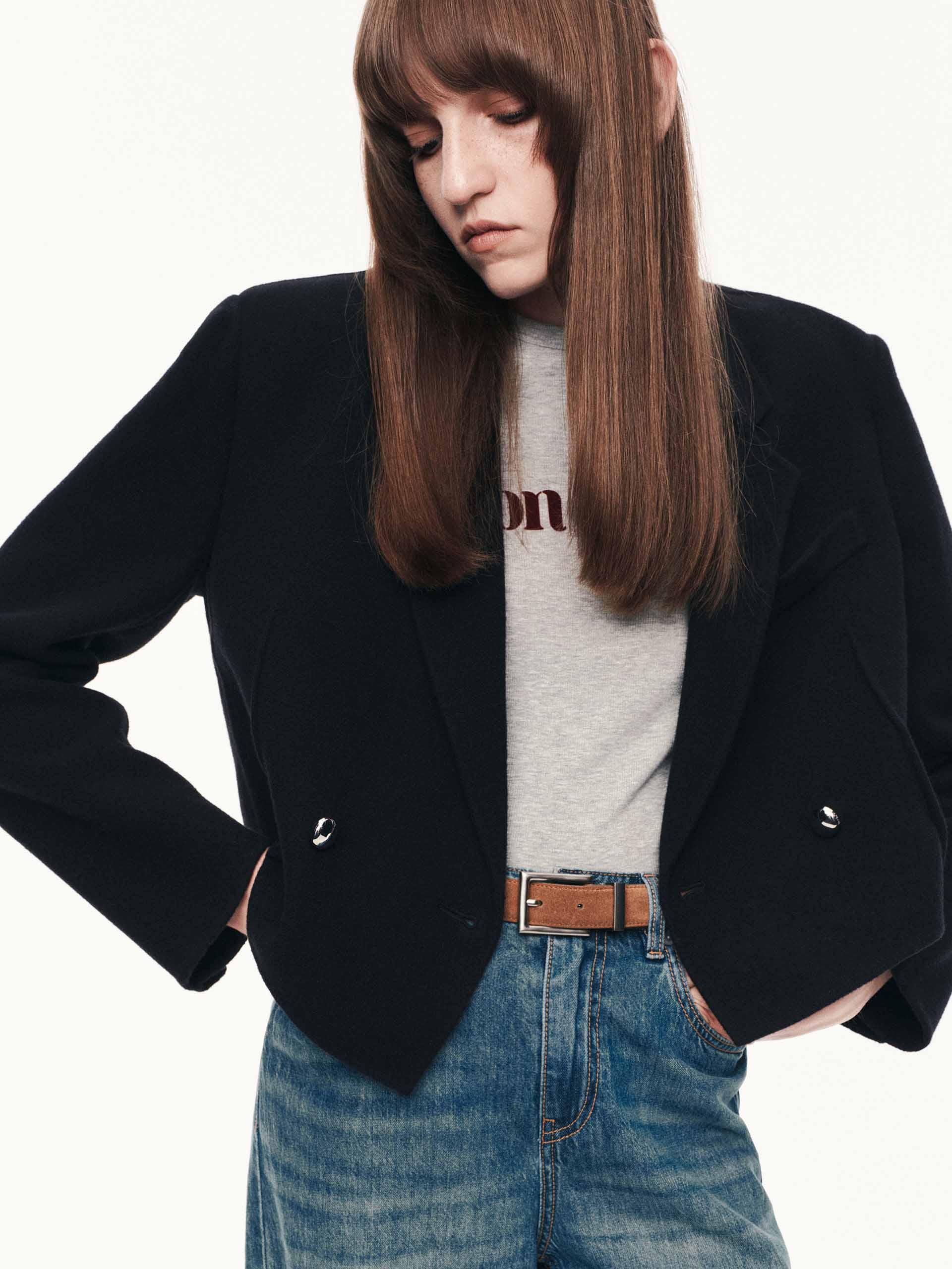 Cropped Fit Wool Blazer