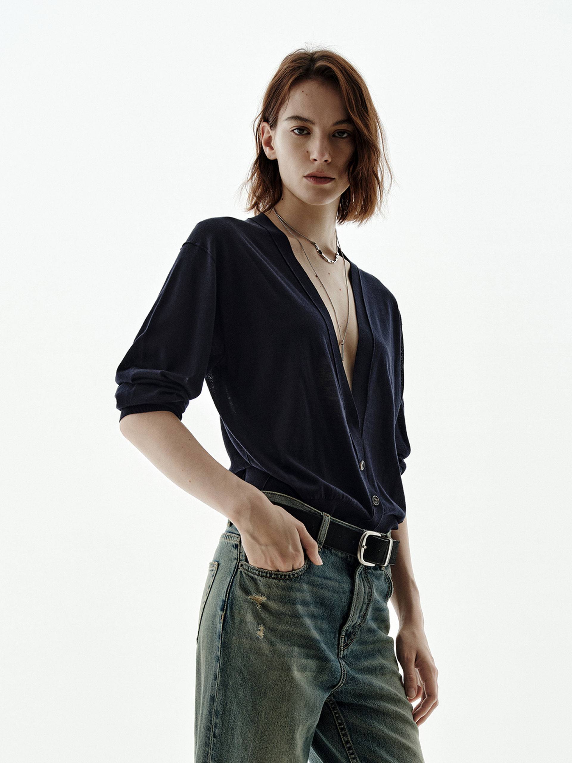 Silk Blend V-neck Cardigan