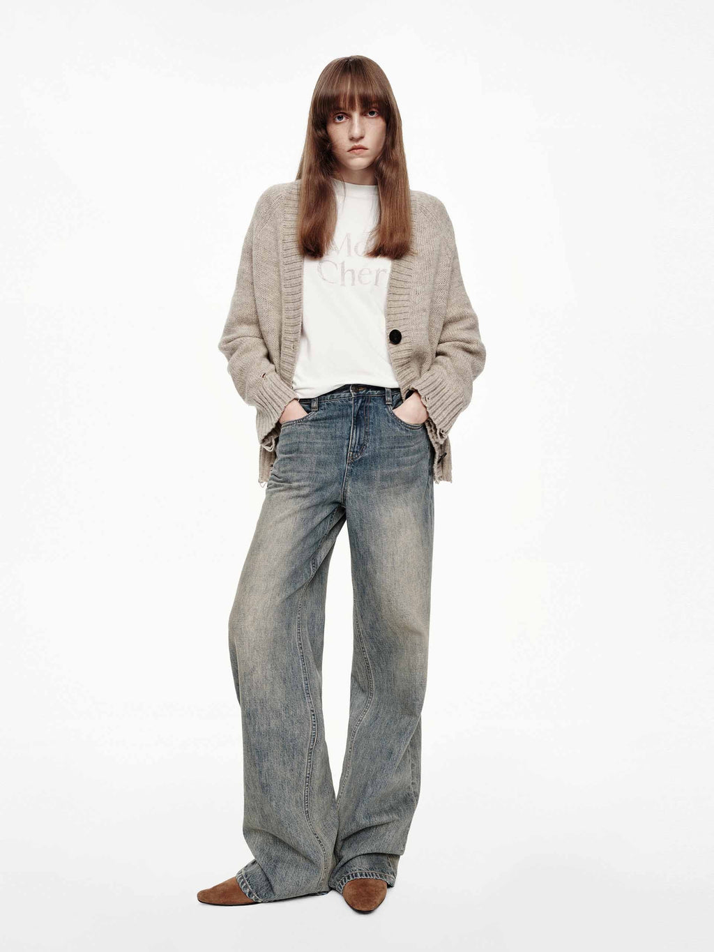 Ripped Detail Wool Cardigan