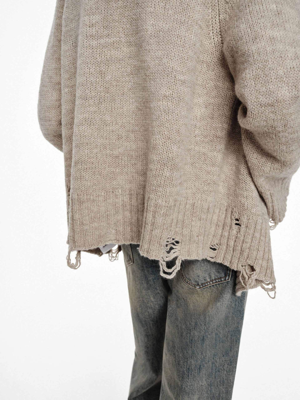 Ripped Detail Wool Cardigan