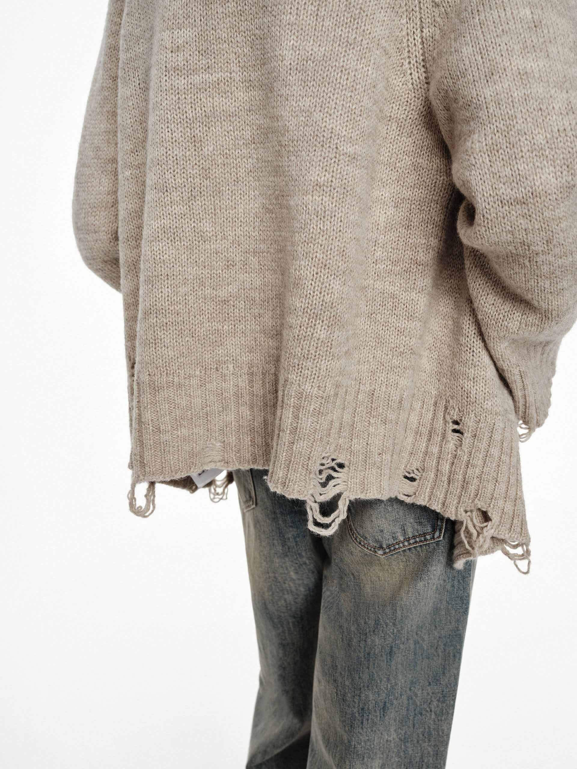 Ripped Detail Wool Cardigan