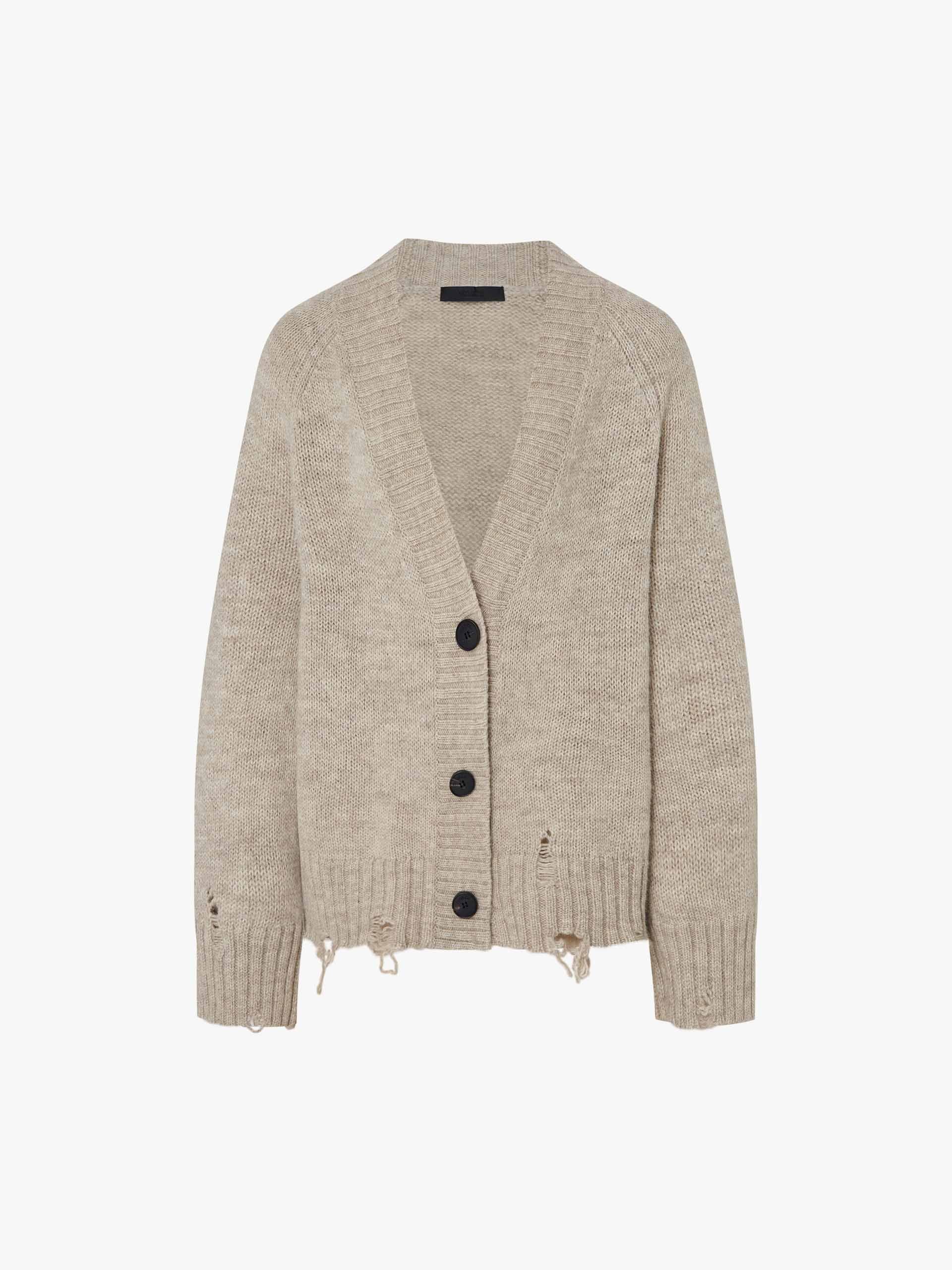 Ripped Detail Wool Cardigan