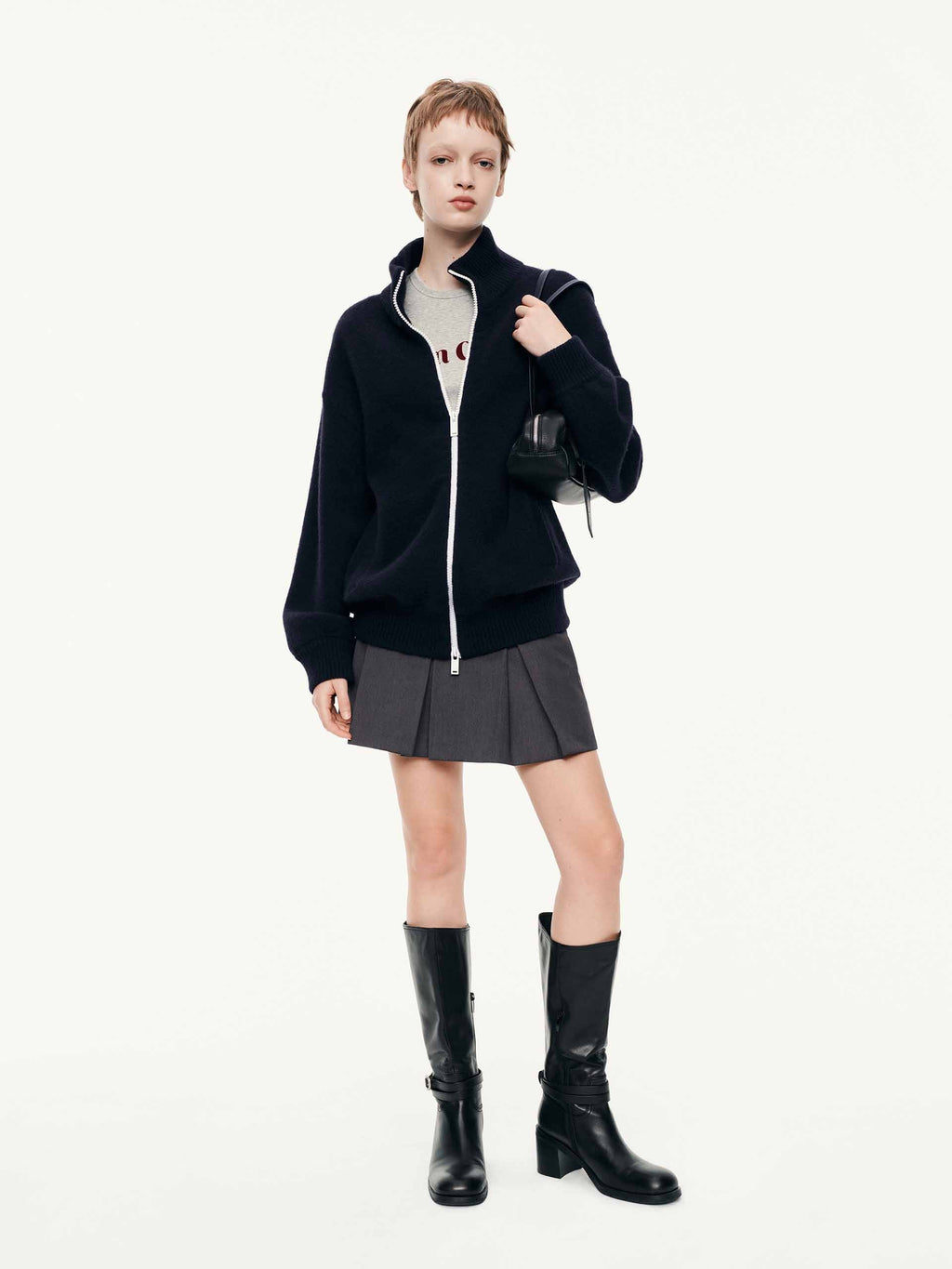 Relaxed Zipper Knitted Cardigan