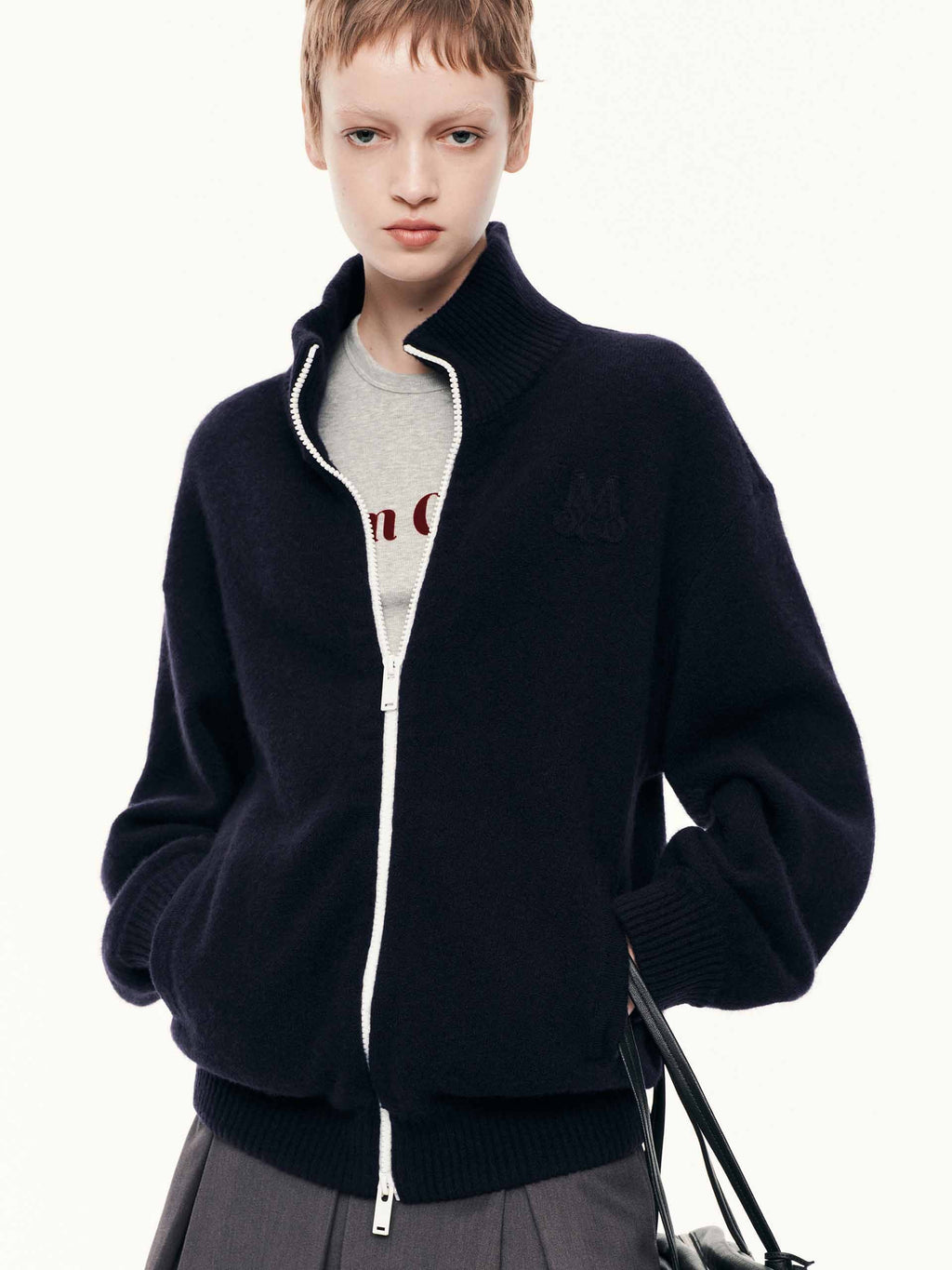 Relaxed Zipper Knitted Cardigan