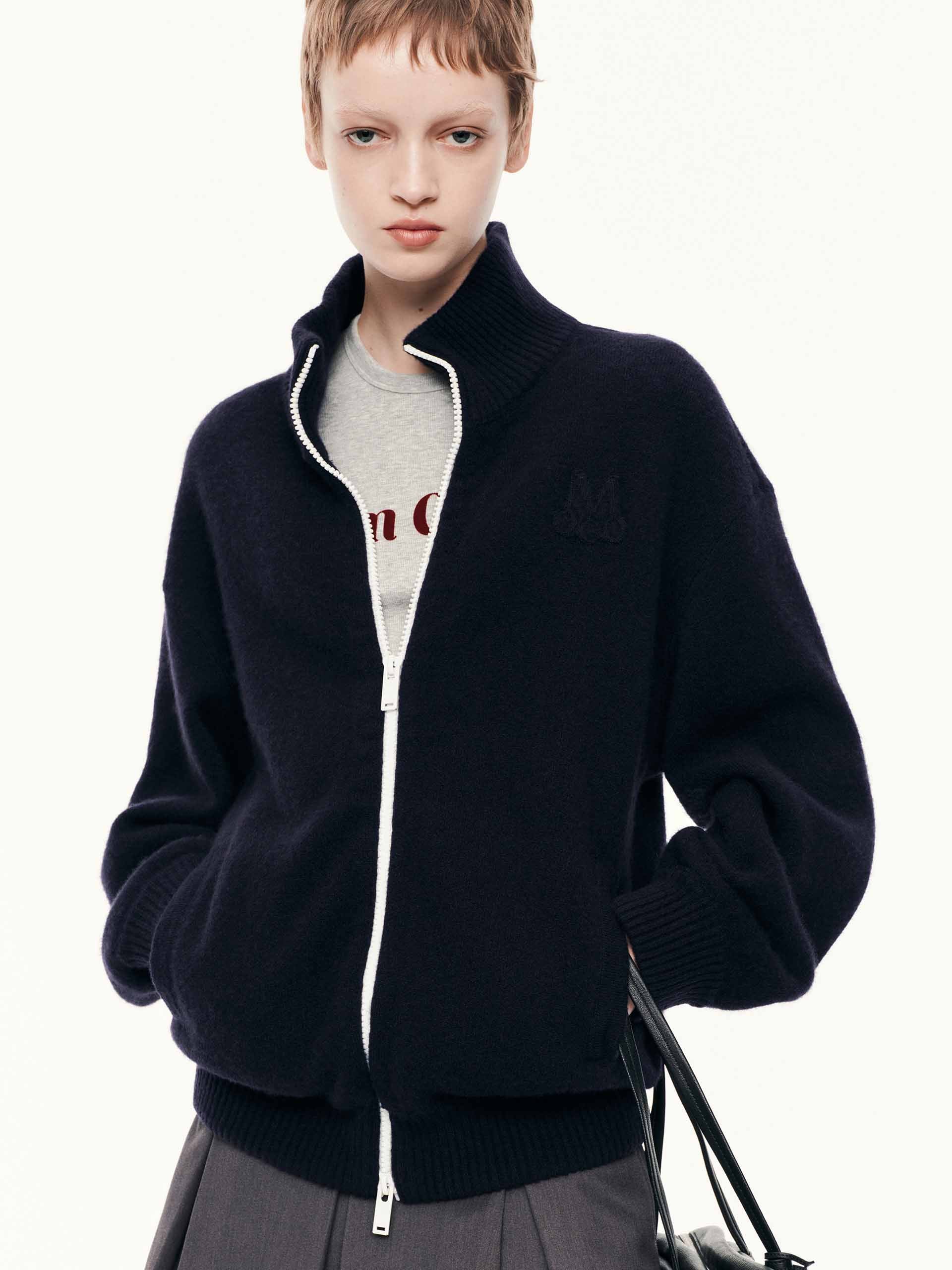 Relaxed Zipper Knitted Cardigan