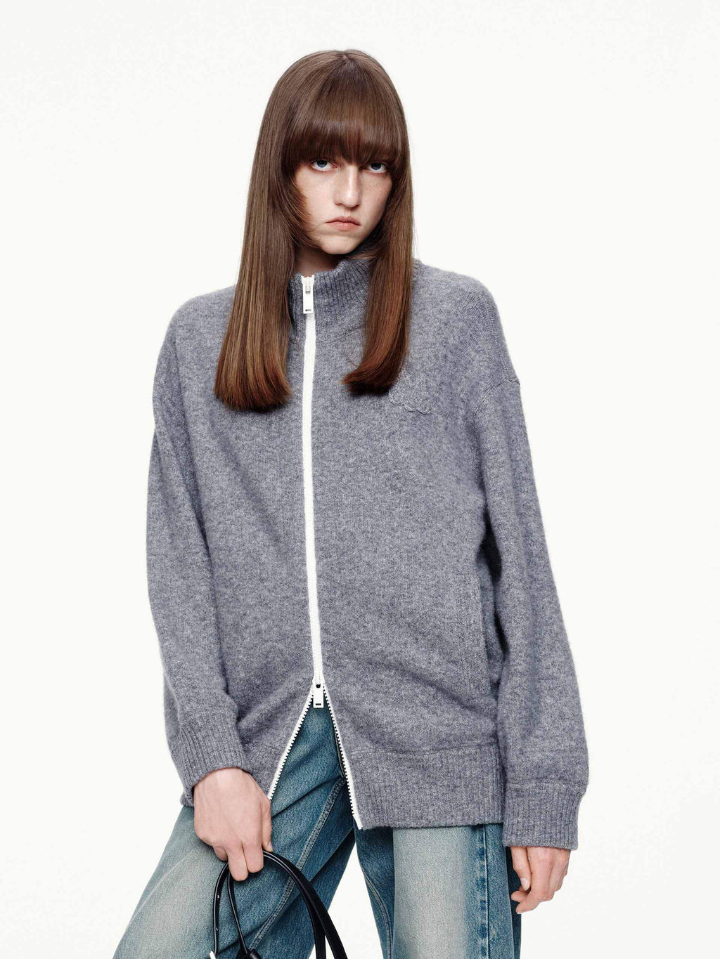 Relaxed Zipper Knitted Cardigan