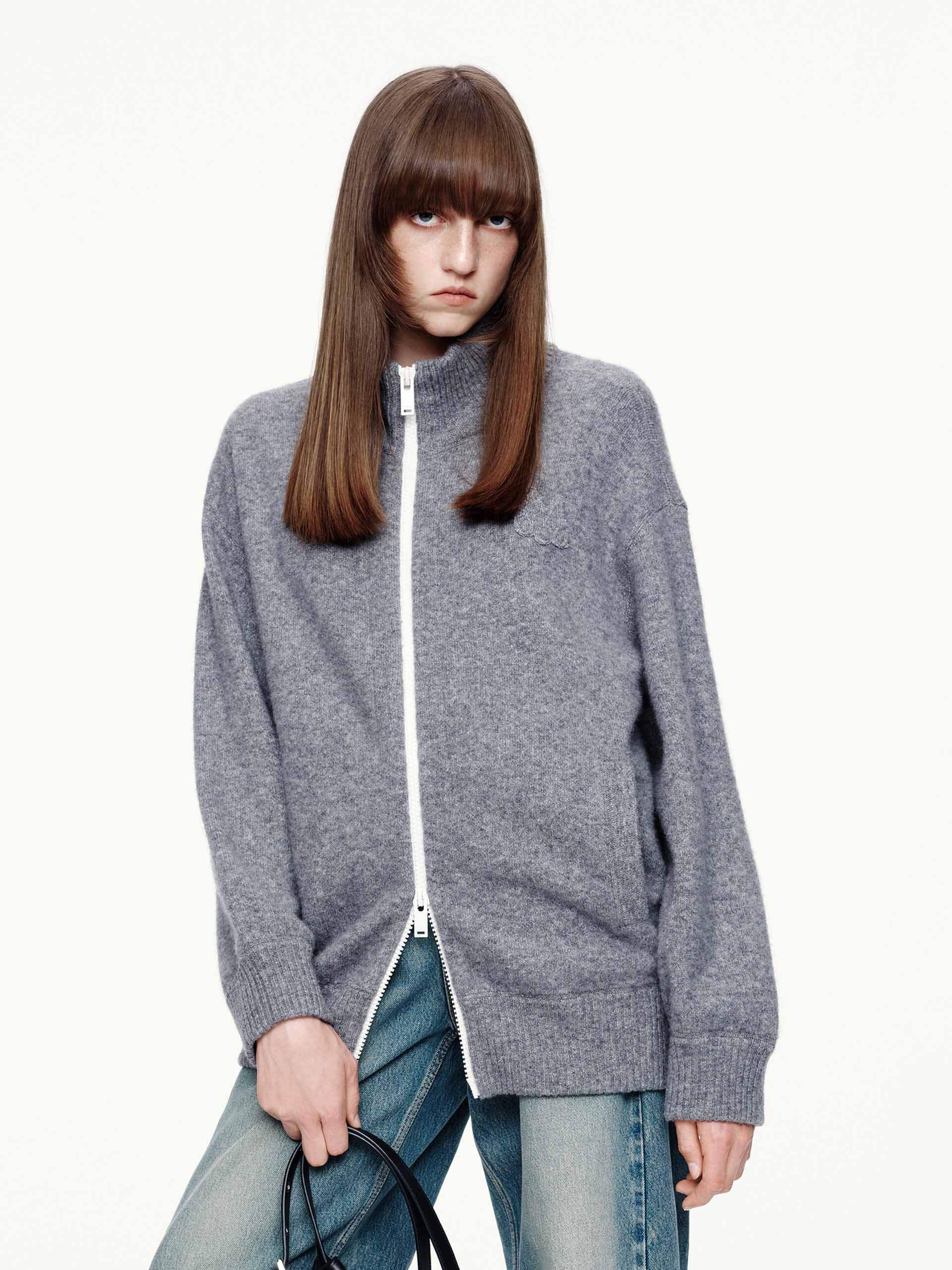 Relaxed Zipper Knitted Cardigan