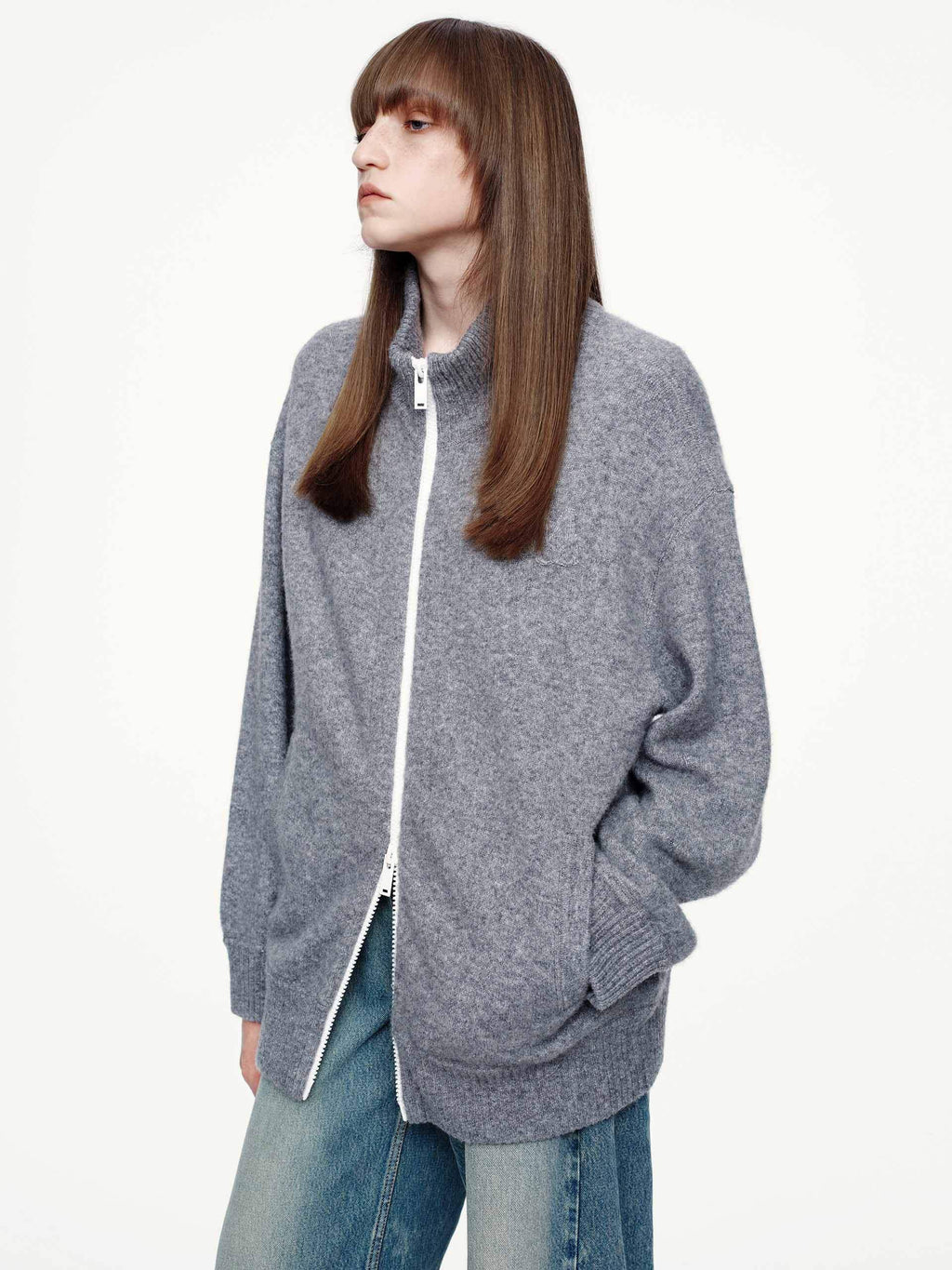 Relaxed Zipper Knitted Cardigan