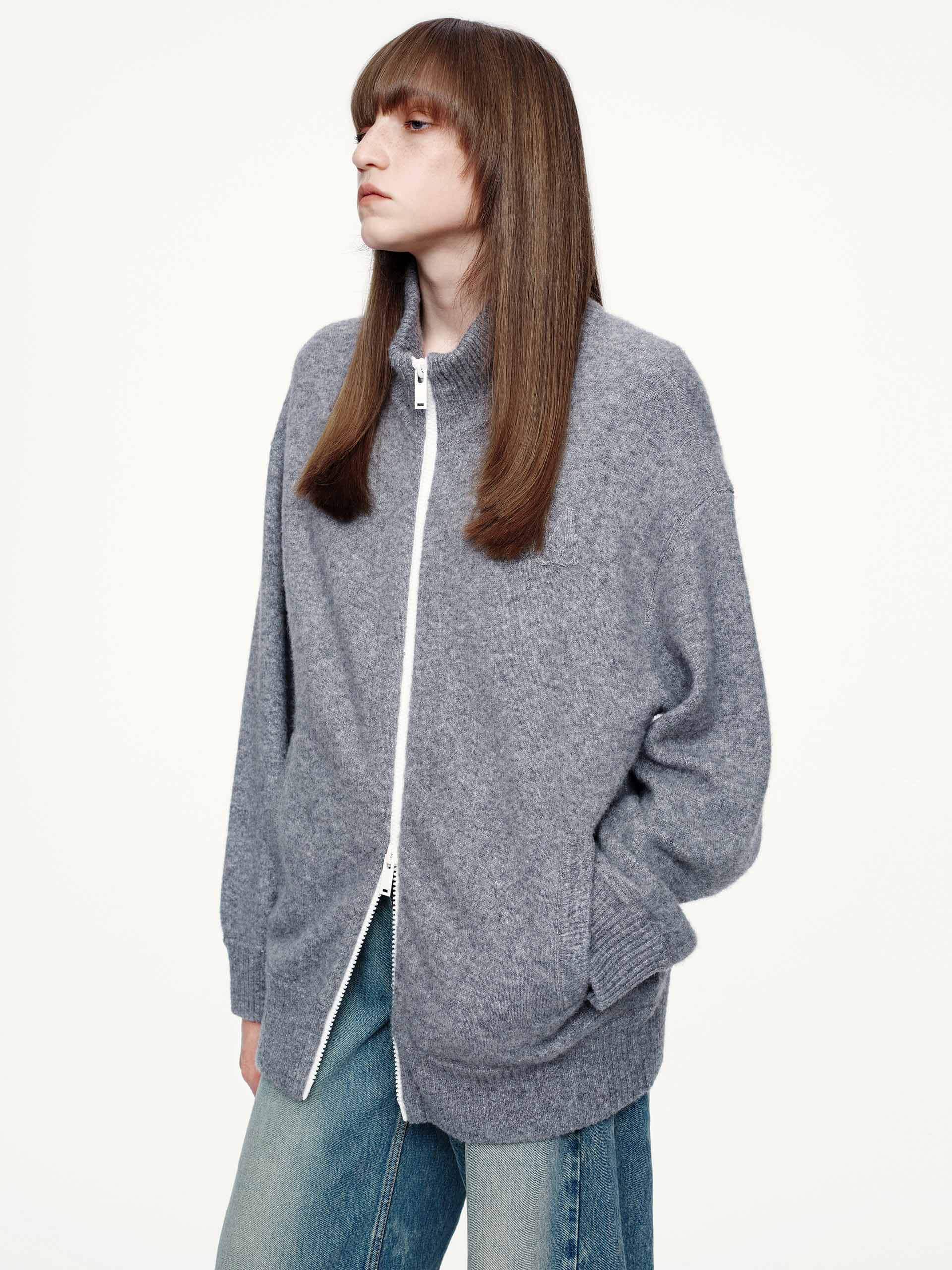 Relaxed Zipper Knitted Cardigan