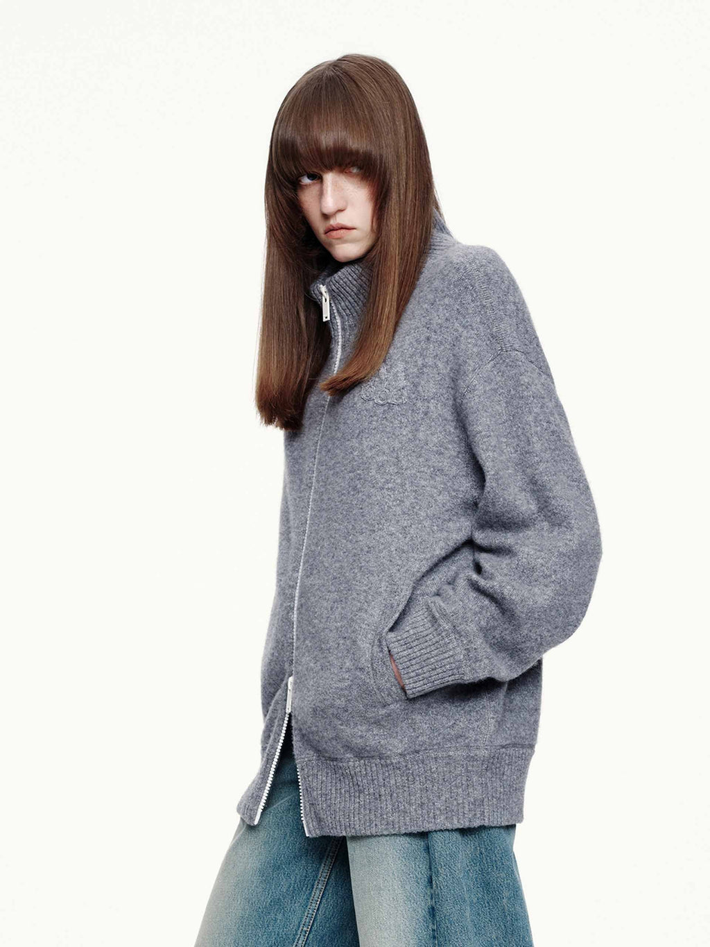 Relaxed Zipper Knitted Cardigan