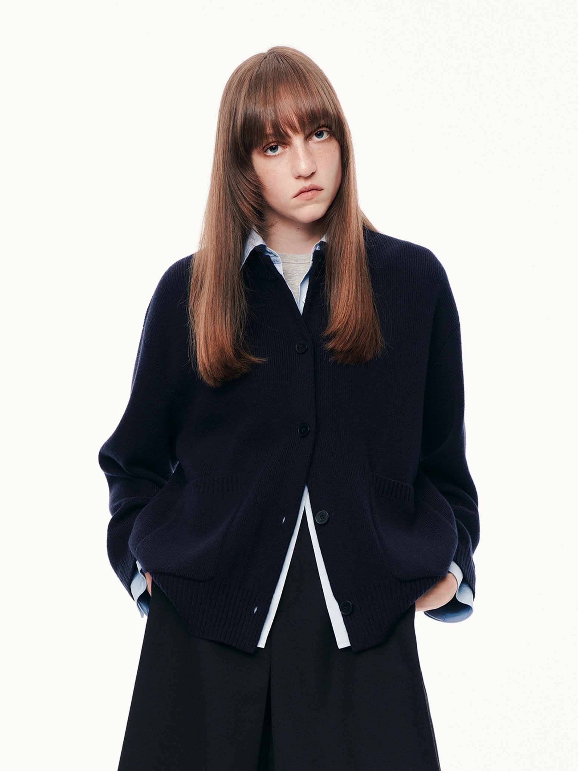 Layered Trim Knit Cardigan