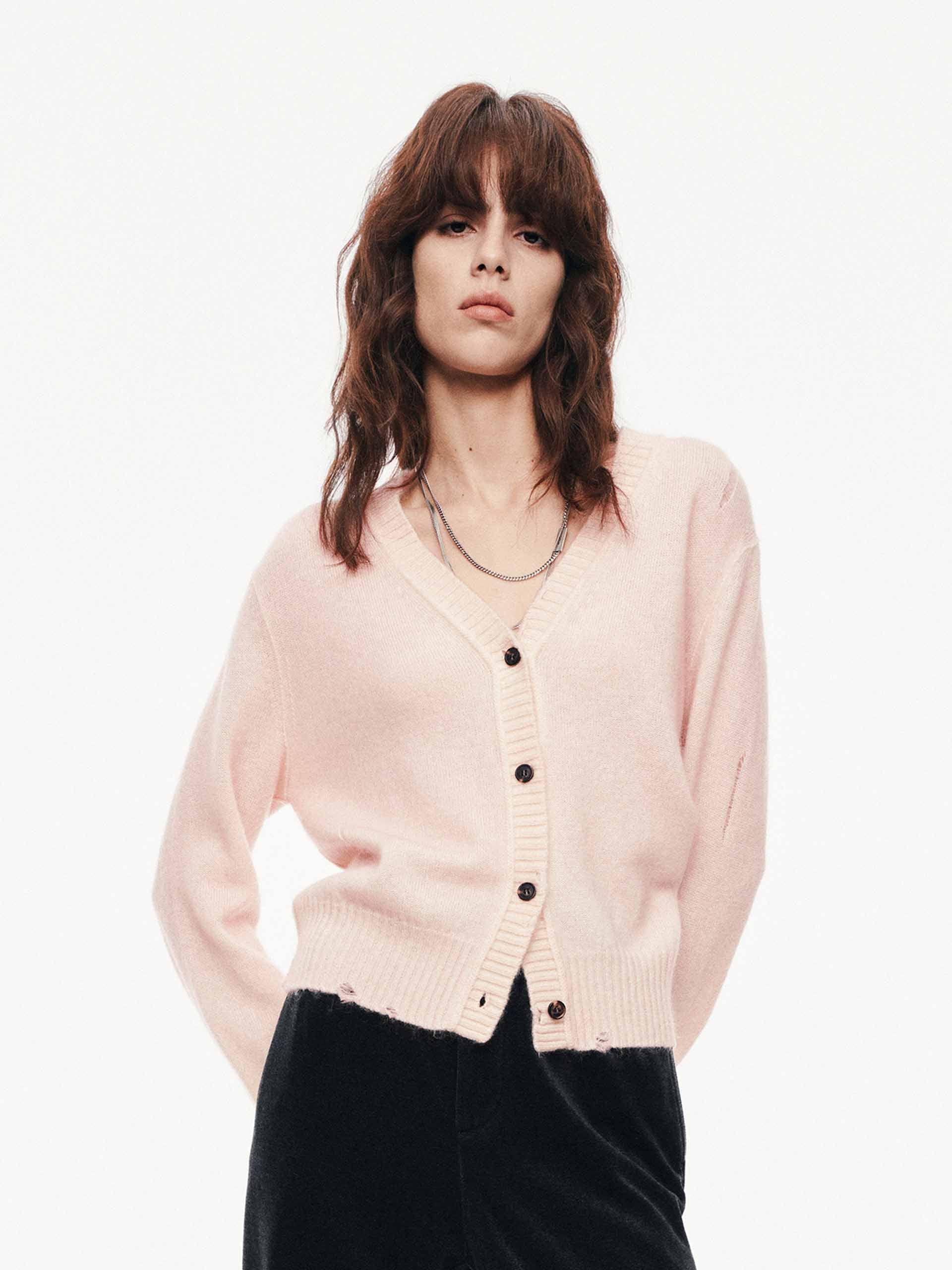 V-neck Ripped Cardigan