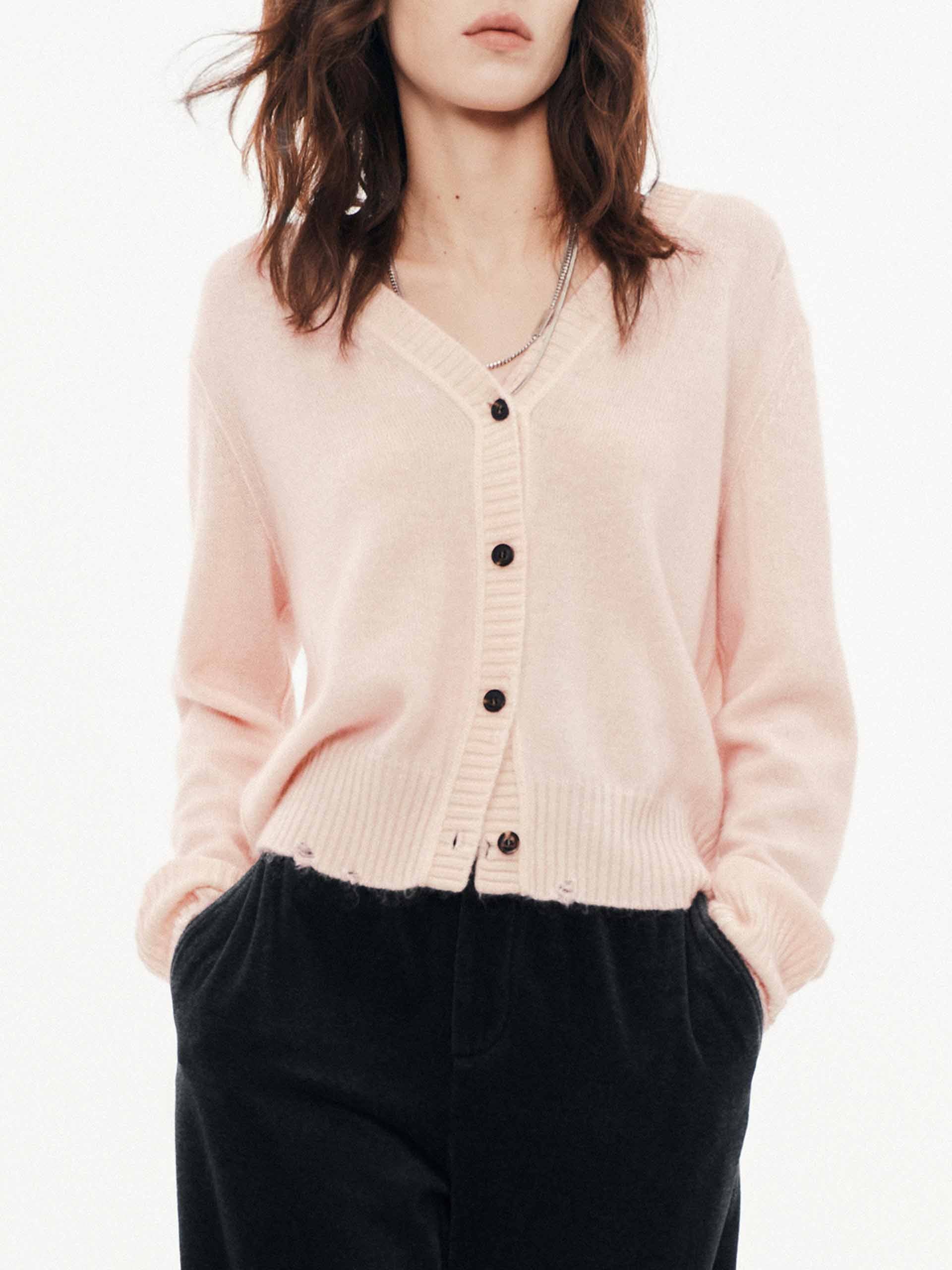 V-neck Ripped Cardigan
