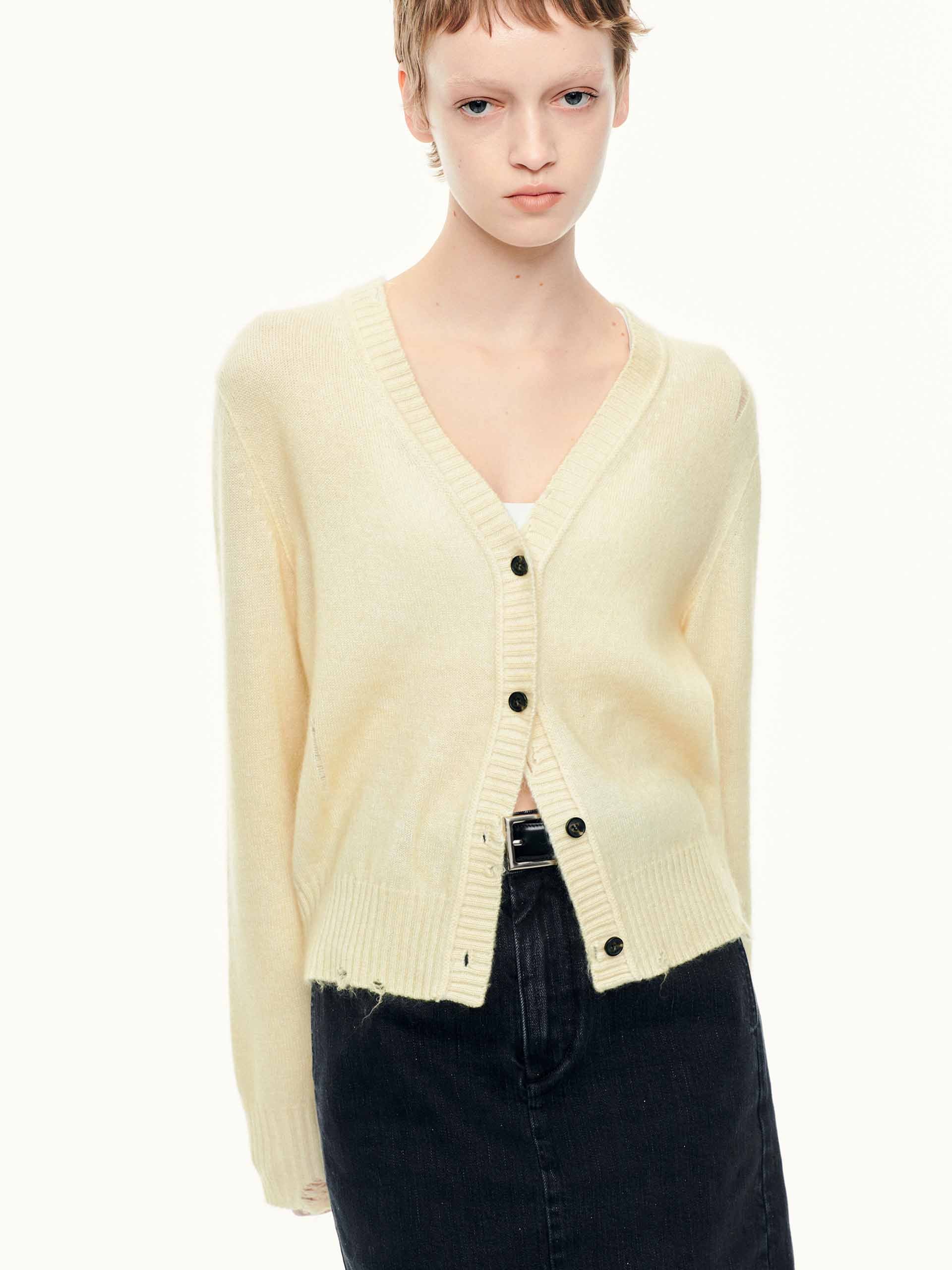 V-neck Ripped Cardigan