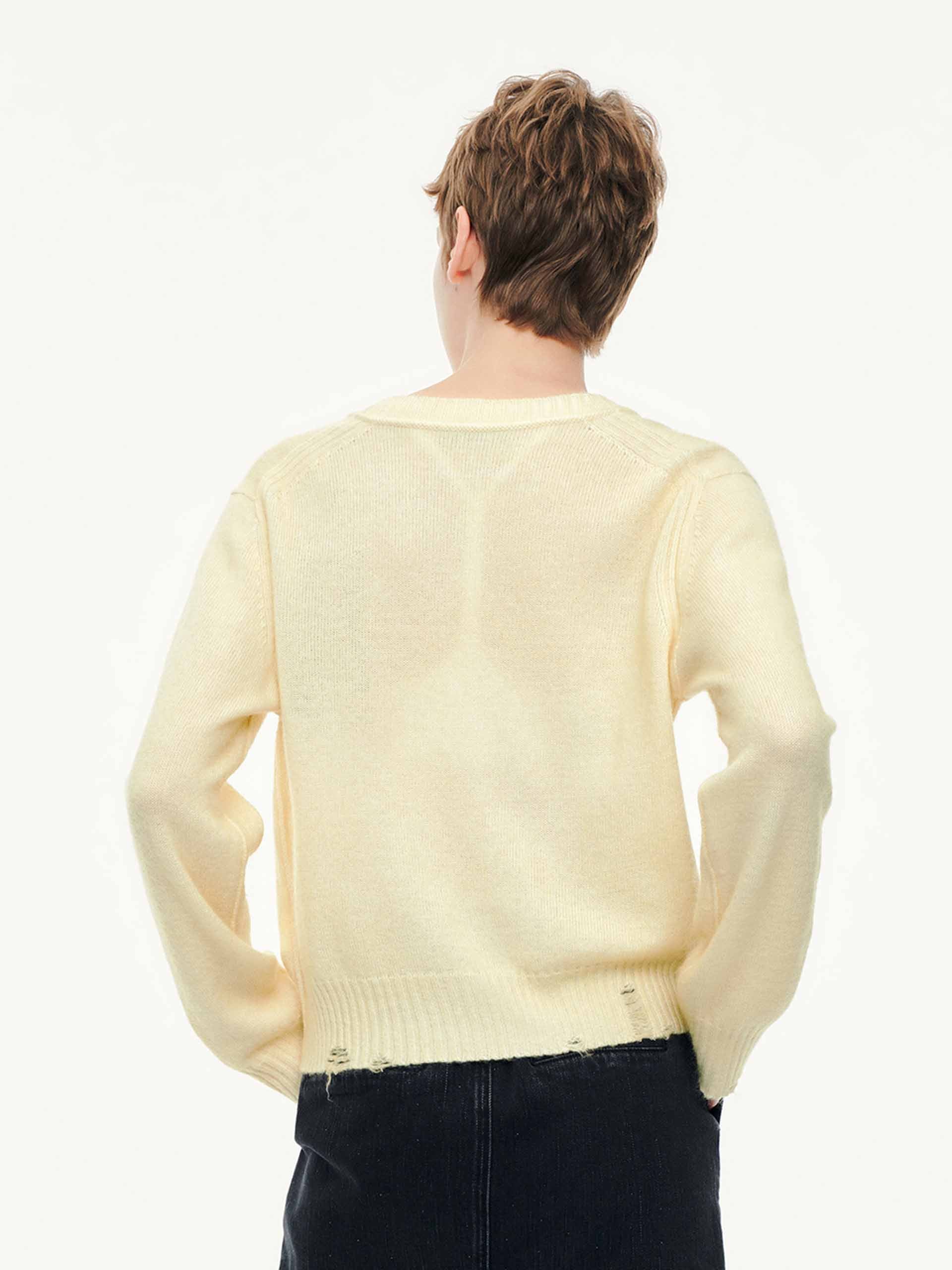 V-neck Ripped Cardigan